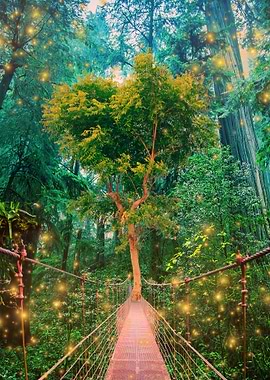 Forest Bridge with fireflies