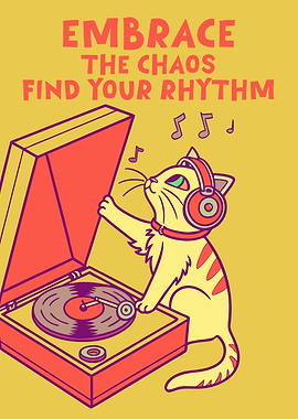 Cat DJ with Vinyl Player