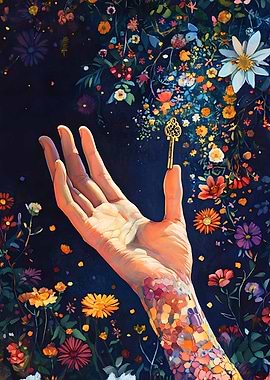 A hand reaches down from the sky offering Art