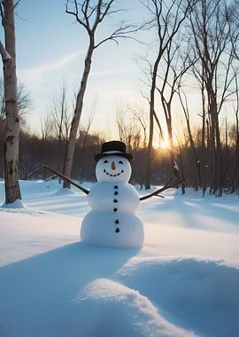 Smiling Snowman at Sunset