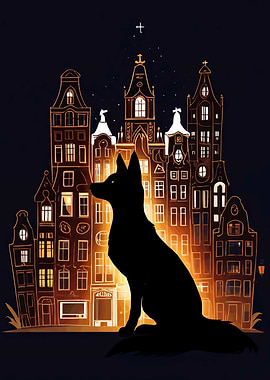 Fox Silhouette Cityscape