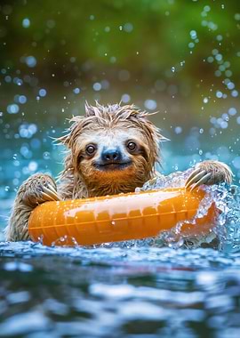 Funny animal: Sloth having a bath - perfect for a kids room or bathroom