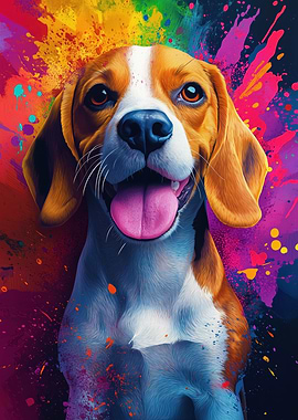 Beagle with Colorful Splashes