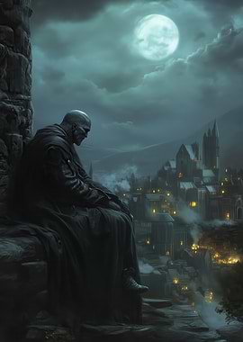 Lonely Figure Under Moonlight