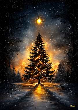 Starry Night Serenity: Illuminated Christmas Tree