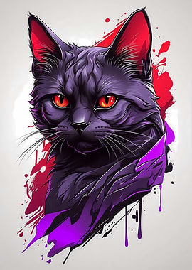 Vivid Black Cat with Red Eyes