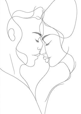 One Line Couple Kiss