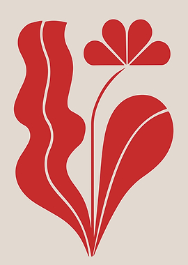 Mid Century Modern Minimalist Red Floral Abstract