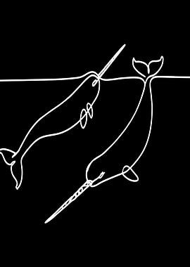 Two Narwhals Line Art