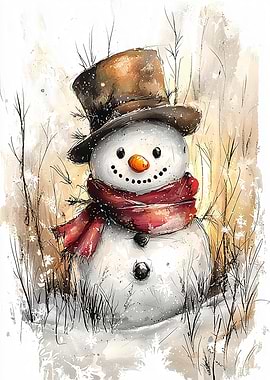 Winter Whimsy: Cheerful Snowman Portrait