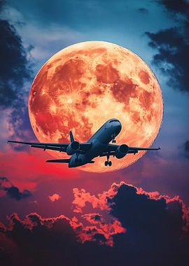 Airplane and Blood Moon