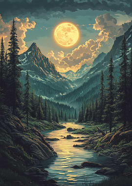 Moonlit Mountain River
