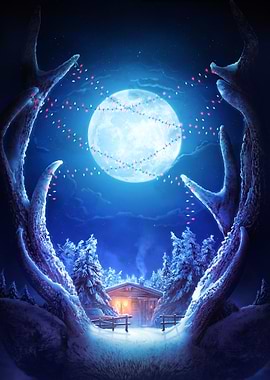 Winter Wonderland Between Deer Antlers