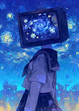 TV Head Girl Starry Night