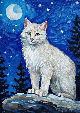 White Bobcat Under Night Sky