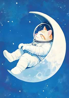 Cat Astronaut on the Moon