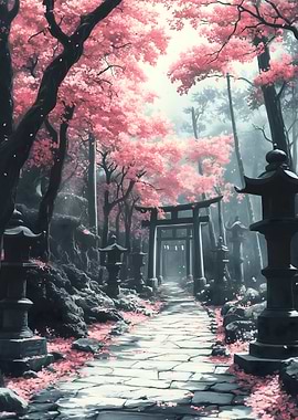 Cherry Blossom Path Japanese Landscape