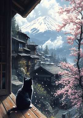 Cat Watching Mt. Fuji
