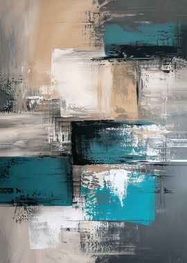 Abstract Teal and Gray Painting