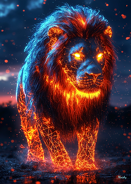 Neon Cyberpunk Lion - Futuristic Glowing Digital Animal Art
