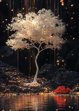 White Tree in Dark Landscape