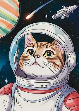 Cat Astronaut in Space