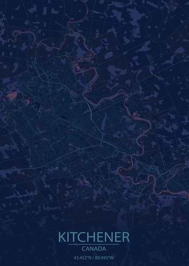 Kitchener Canada Blue and Purple City Map