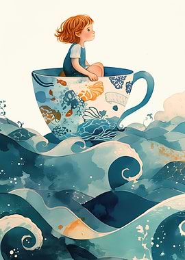 Girl in Teacup on Waves