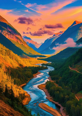Mountain River Sunset