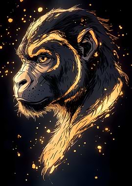 Golden Ape Portrait Animal