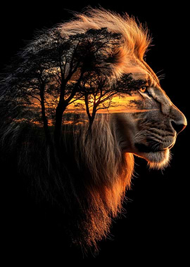 Lion Sunset Silhouette