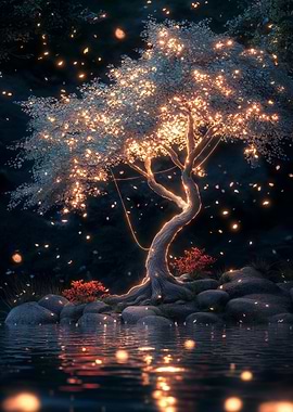 Glowing Tree by the Lake