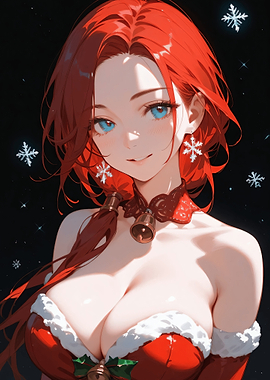 Anime Girl in Red Christmas Outfit