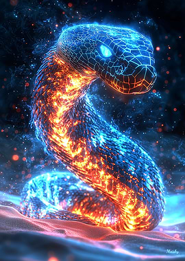 Neon Cyberpunk Snake - Futuristic Glowing Digital Animal Art