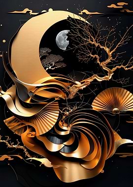 Gold & Black Abstract Art