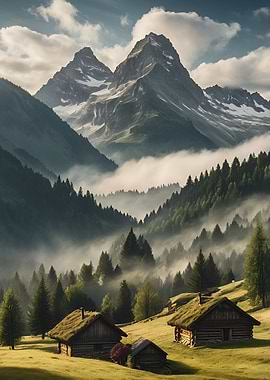 Mountain Cabin Landscape