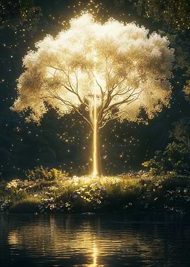 Glowing Tree in Forest