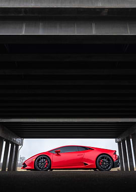 Red Lamborghini Huracan Under Bridge