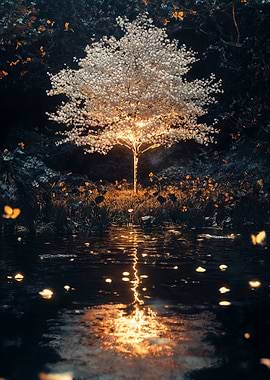 Glowing Tree by the Lake