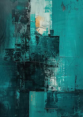 Abstract Teal and Black Painting