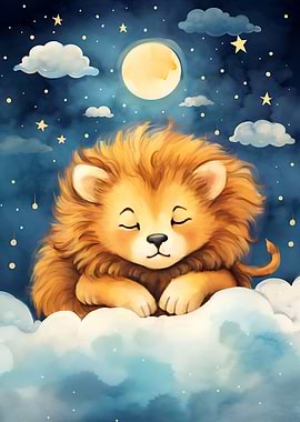 Dreaming Lion Cub: Moonlit Slumber
