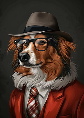 Shetland Sheepdog in Suit and Hat