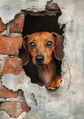 Dachshund Peeking Through Hole Wiener