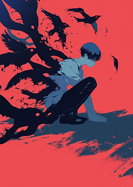 Anime Boy with Crows