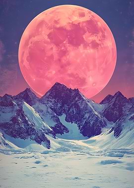 Pink Moon Over Mountains