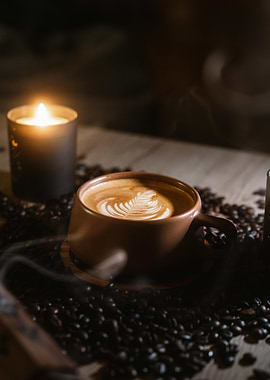 Coffee Latte with Candlelight