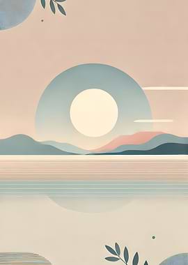 Serene Horizon Minimalist Sunset Landscape