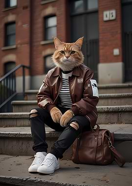 Cat in Leather Jacket
