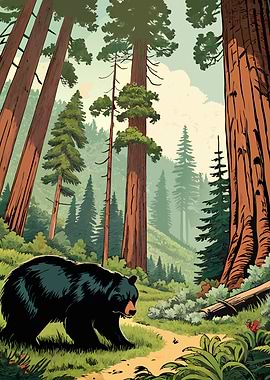 Black Bear in Redwood Forest