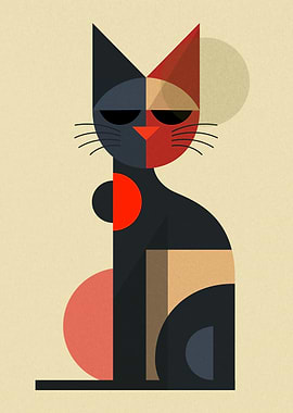 Bauhaus Art Vintage Retro Geometric Cat